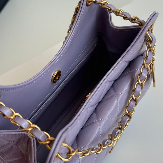 CHANEL 25S HOBO BAG 19 CM IN PURPLE LAMBSKIN WITH GOLD HARDWARE