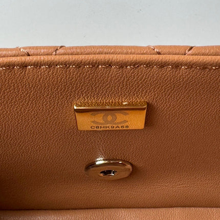 FLAP BAG 20 IN BRONZE BROWN LAMBSKIN WITH HANDLE