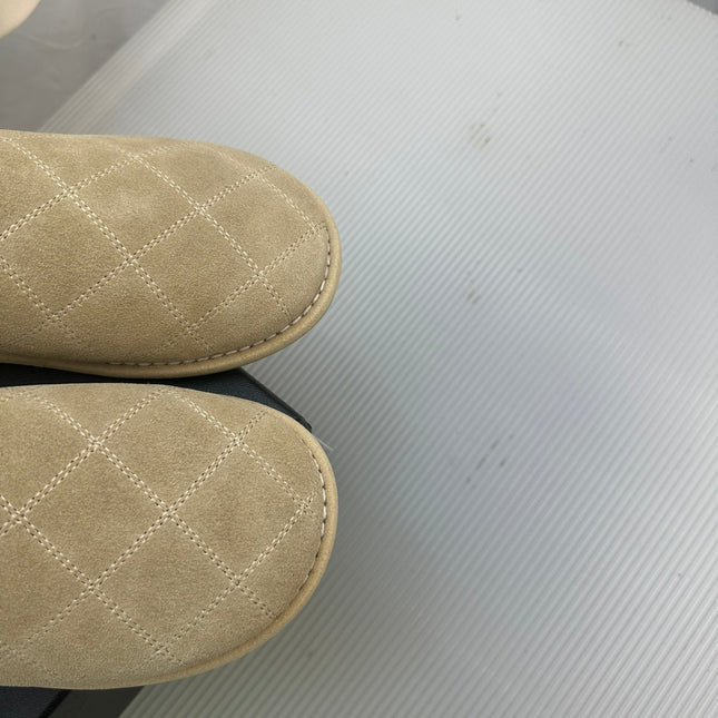 CC Khaki Green Suede Gold Chain Mules