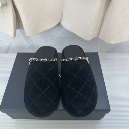 CC Black Suede Gold Chain Mules