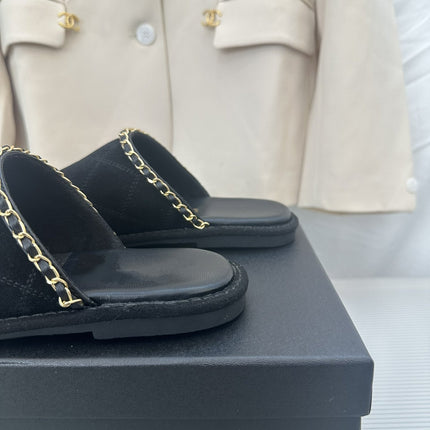 CC Black Suede Gold Chain Mules