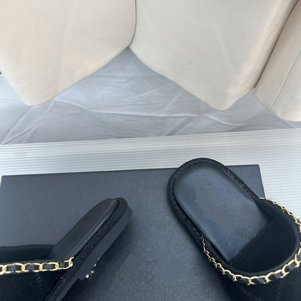 CC Black Suede Gold Chain Mules