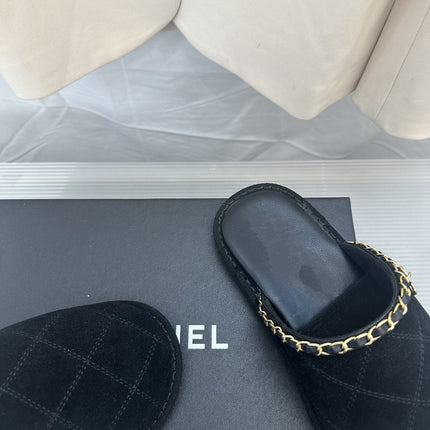 CC Black Suede Gold Chain Mules