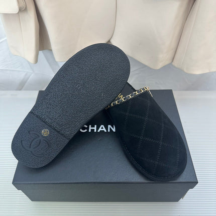 CC Black Suede Gold Chain Mules