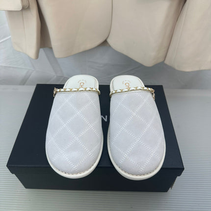 CC White Suede Gold Chain Mules