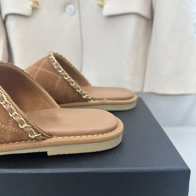 CC Brown Suede Gold Chain Mules