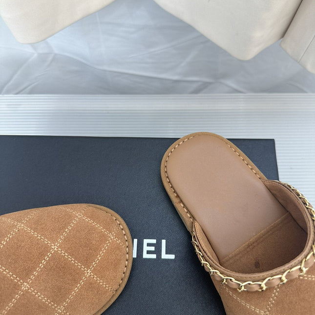 CC Brown Suede Gold Chain Mules