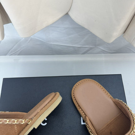 CC Brown Suede Gold Chain Mules