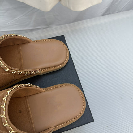 CC Brown Suede Gold Chain Mules