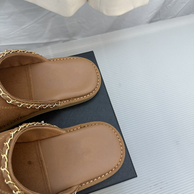 CC Brown Suede Gold Chain Mules