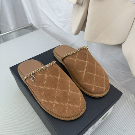 CC Brown Suede Gold Chain Mules