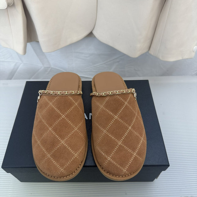 CC Brown Suede Gold Chain Mules
