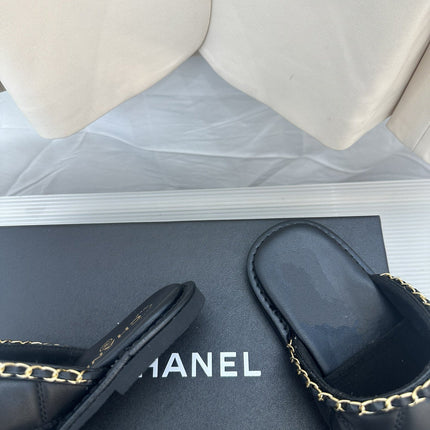 CC Black Lambskin Gold Chain Mules