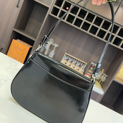PRA 25 CLEO FLAP SHOULDER BAG IN BLACK BRUSHED LEATHER