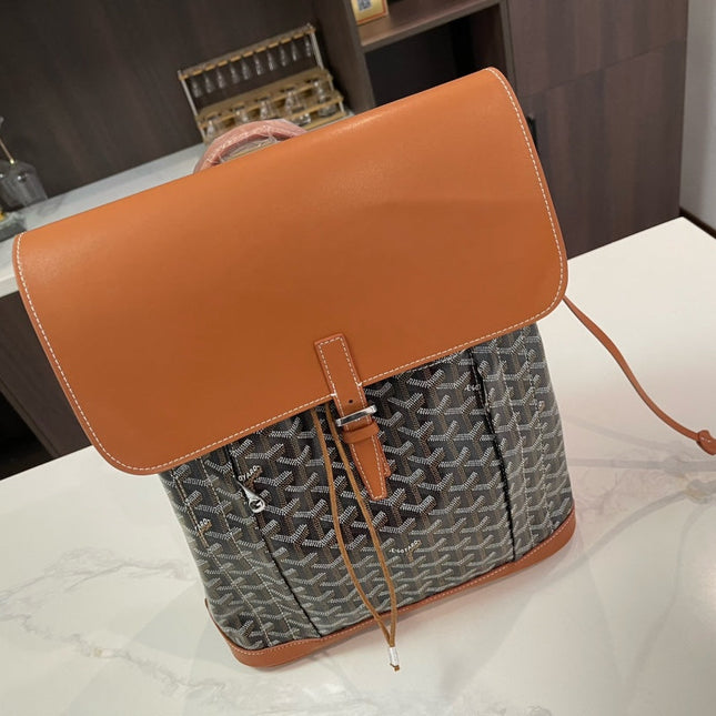 ALPIN BACKPACK 37 IN BROWN LAMBSKIN AND GOYARDINE CANVAS