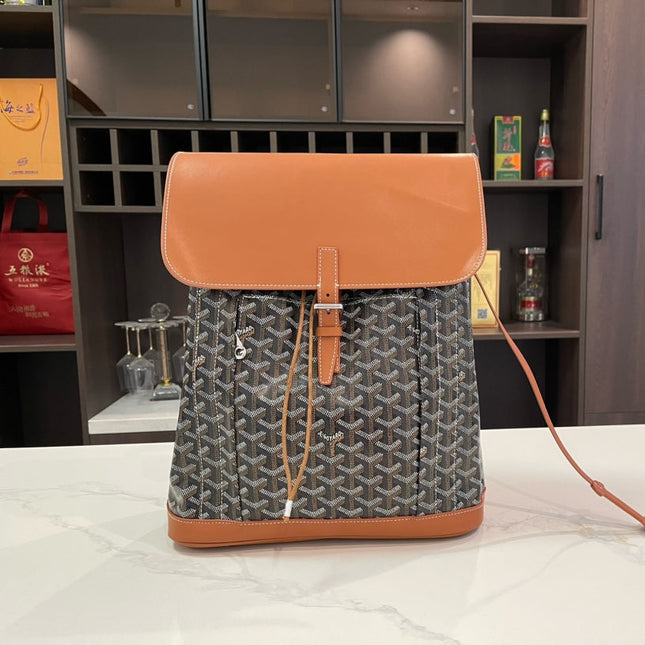 ALPIN BACKPACK 37 IN BROWN LAMBSKIN AND GOYARDINE CANVAS