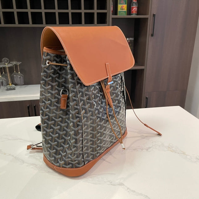 ALPIN BACKPACK 37 IN BROWN LAMBSKIN AND GOYARDINE CANVAS