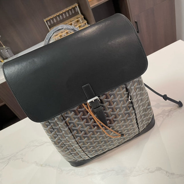 ALPIN BACKPACK 37 IN BLACK LAMBSKIN AND GOYARDINE CANVAS