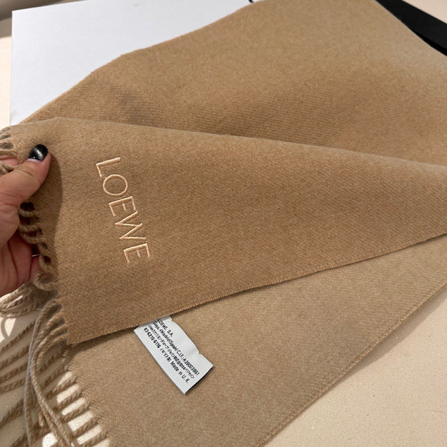 ANAGRAM DOUBLE-SIDED SCARF 182 CM IN CAMEL BEIGE WOOL AND CASHMERE 357779