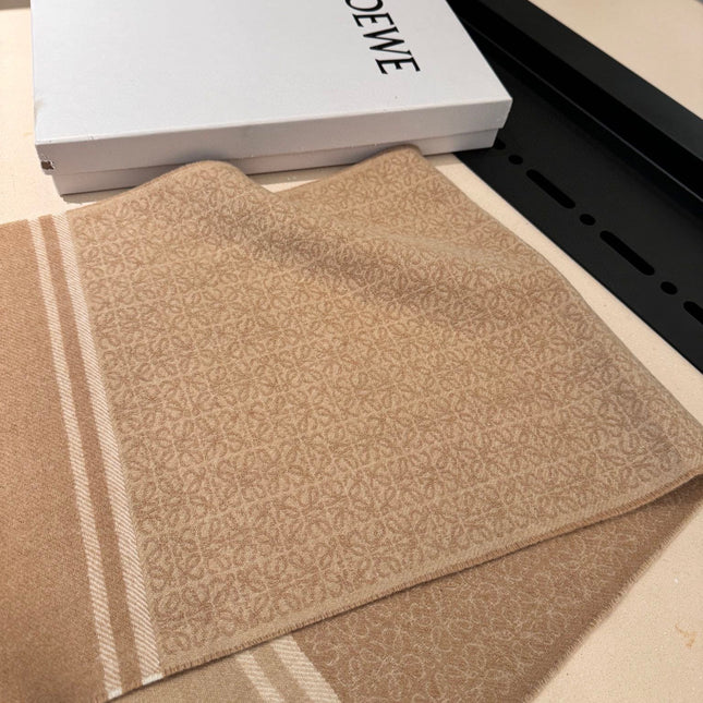 ANAGRAM DOUBLE-SIDED SCARF 182 CM IN CAMEL BEIGE WOOL AND CASHMERE 357779