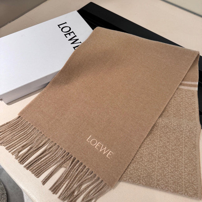 ANAGRAM DOUBLE-SIDED SCARF 182 CM IN CAMEL BEIGE WOOL AND CASHMERE 357779