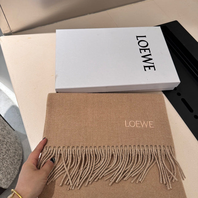 ANAGRAM DOUBLE-SIDED SCARF 182 CM IN CAMEL BEIGE WOOL AND CASHMERE 357779