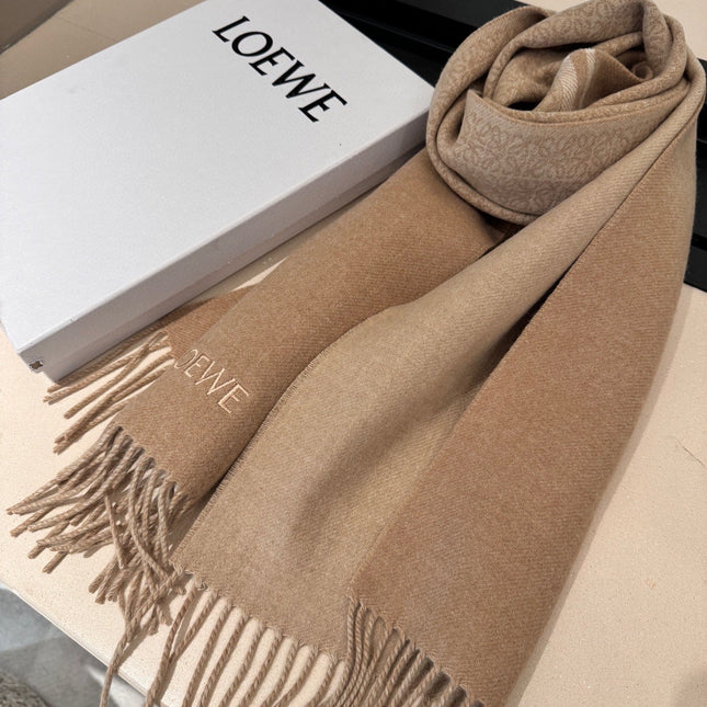 ANAGRAM DOUBLE-SIDED SCARF 182 CM IN CAMEL BEIGE WOOL AND CASHMERE 357779