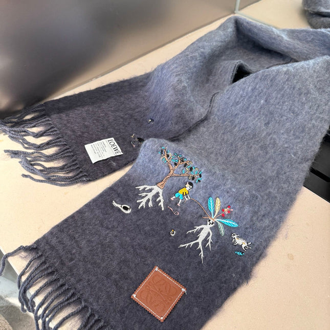 SCARF 185 CM IN SHARK GRAY MOHAIR AND WOOL 381038