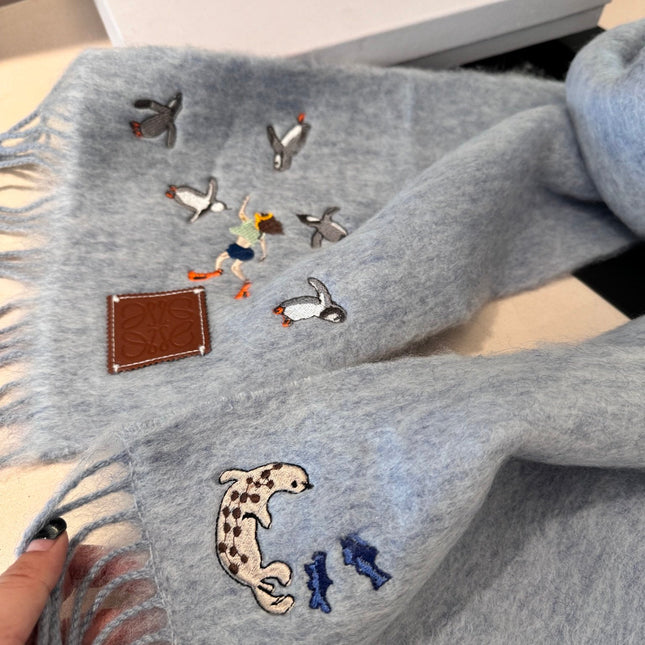 SCARF 185 CM IN LIGHT BLUE MOHAIR AND WOOL 381040