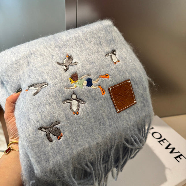 SCARF 185 CM IN LIGHT BLUE MOHAIR AND WOOL 381040