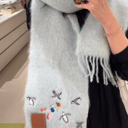 SCARF 185 CM IN LIGHT BLUE MOHAIR AND WOOL 381040