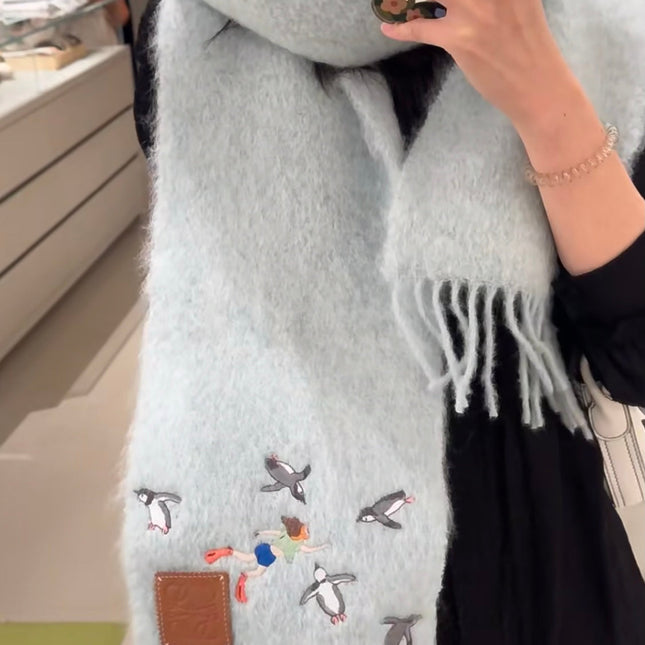 SCARF 185 CM IN LIGHT BLUE MOHAIR AND WOOL 381040