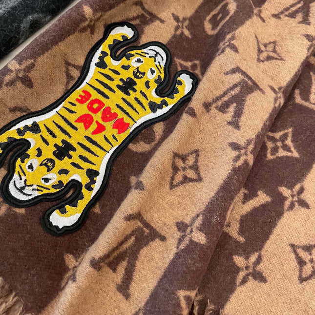 TIGER PATTERN SCARF 205 CM IN CHOCOLATE BROWN CASHMERE  390874
