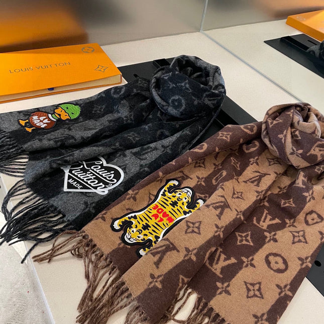 TIGER PATTERN SCARF 205 CM IN CHOCOLATE BROWN CASHMERE  390874