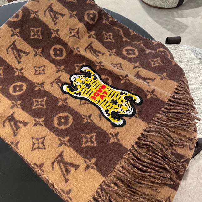 TIGER PATTERN SCARF 205 CM IN CHOCOLATE BROWN CASHMERE  390874