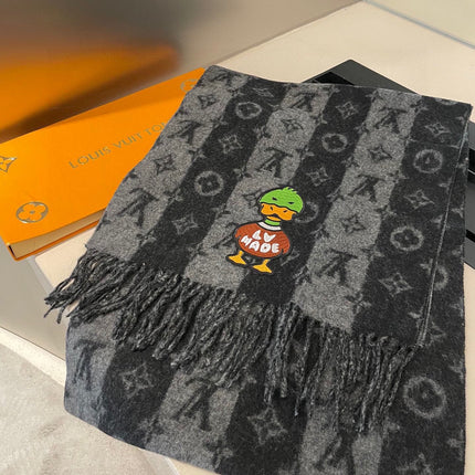 TIGER PATTERN SCARF 205 CM IN BLACK CASHMERE  390875