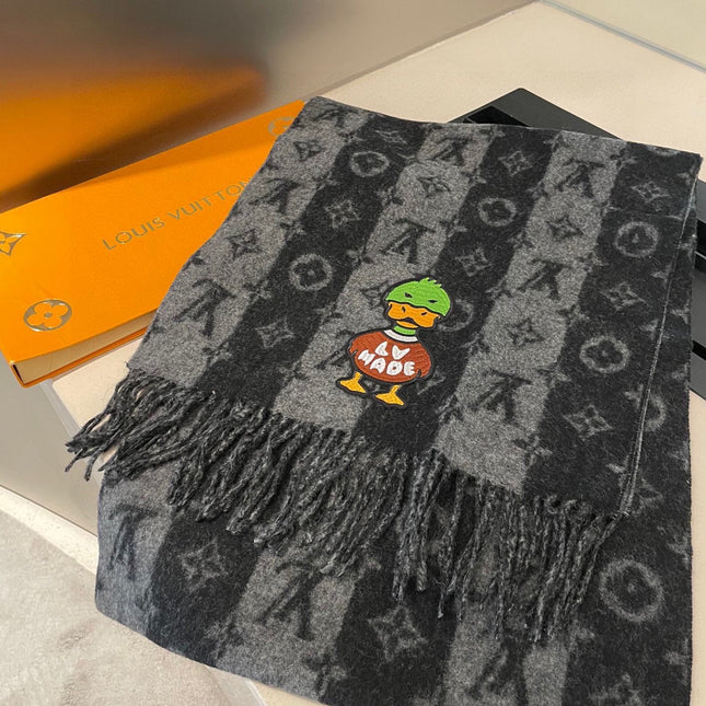 TIGER PATTERN SCARF 205 CM IN BLACK CASHMERE  390875
