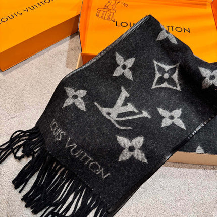SCARF 196 CM IN BLACK MIX WHITE LAMBSWOOL AND CASHMERE 393081