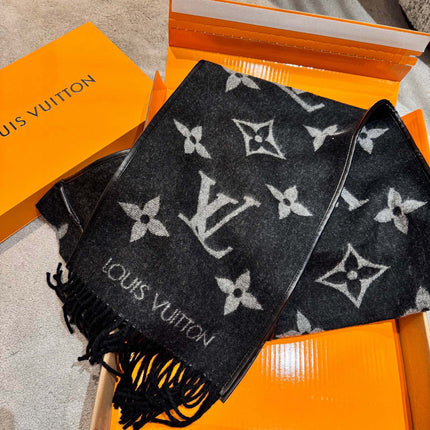 SCARF 196 CM IN BLACK MIX WHITE LAMBSWOOL AND CASHMERE 393081
