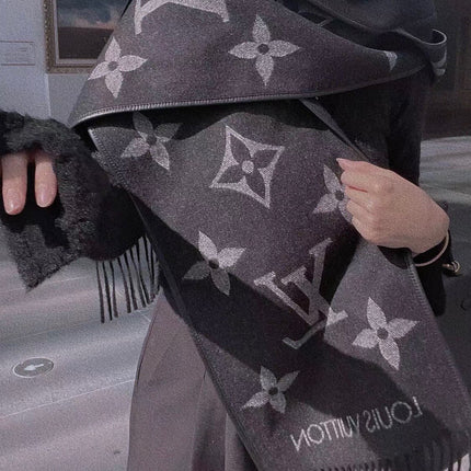 SCARF 196 CM IN BLACK MIX WHITE LAMBSWOOL AND CASHMERE 393081
