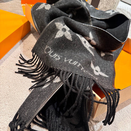 SCARF 196 CM IN BLACK MIX WHITE LAMBSWOOL AND CASHMERE 393081