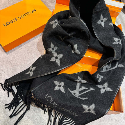 SCARF 196 CM IN BLACK MIX WHITE LAMBSWOOL AND CASHMERE 393081