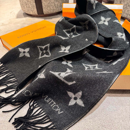 SCARF 196 CM IN BLACK MIX WHITE LAMBSWOOL AND CASHMERE 393081