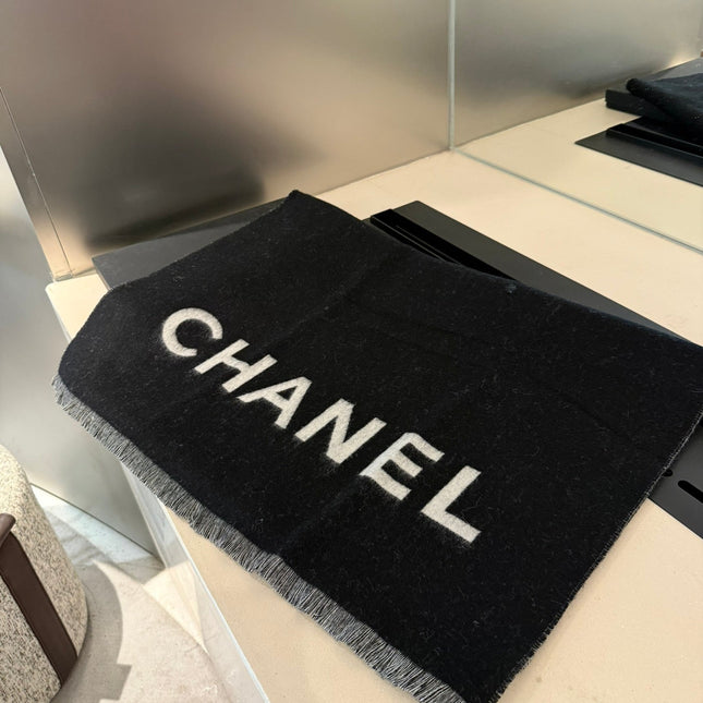 SCARF 200 CM IN BLACK MIX WHITE CASHMERE AND WOOL 401299