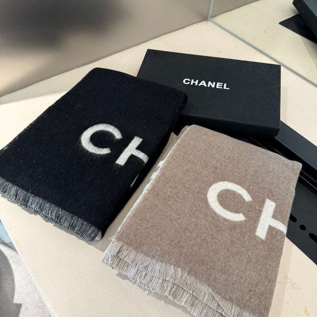SCARF 200 CM IN BLACK MIX WHITE CASHMERE AND WOOL 401299