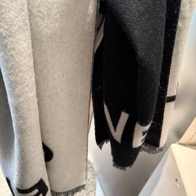 SCARF 200 CM IN BLACK MIX WHITE CASHMERE AND WOOL 401299