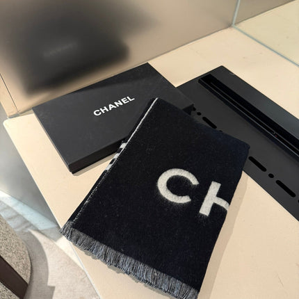 SCARF 200 CM IN BLACK MIX WHITE CASHMERE AND WOOL 401299