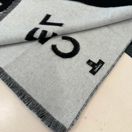 SCARF 200 CM IN BLACK MIX WHITE CASHMERE AND WOOL 401299