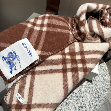 CHECK WOOL SCARF 180 CM CHOCOLATE BROWN 407405