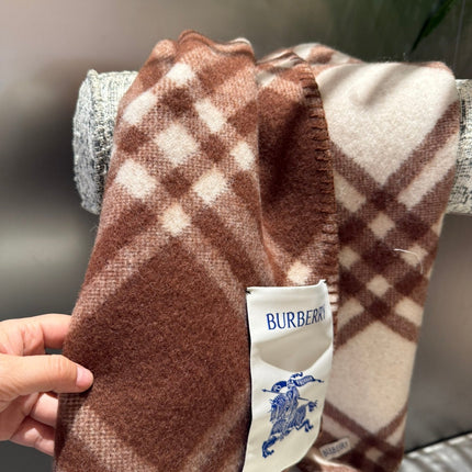 CHECK WOOL SCARF 180 CM CHOCOLATE BROWN 407405